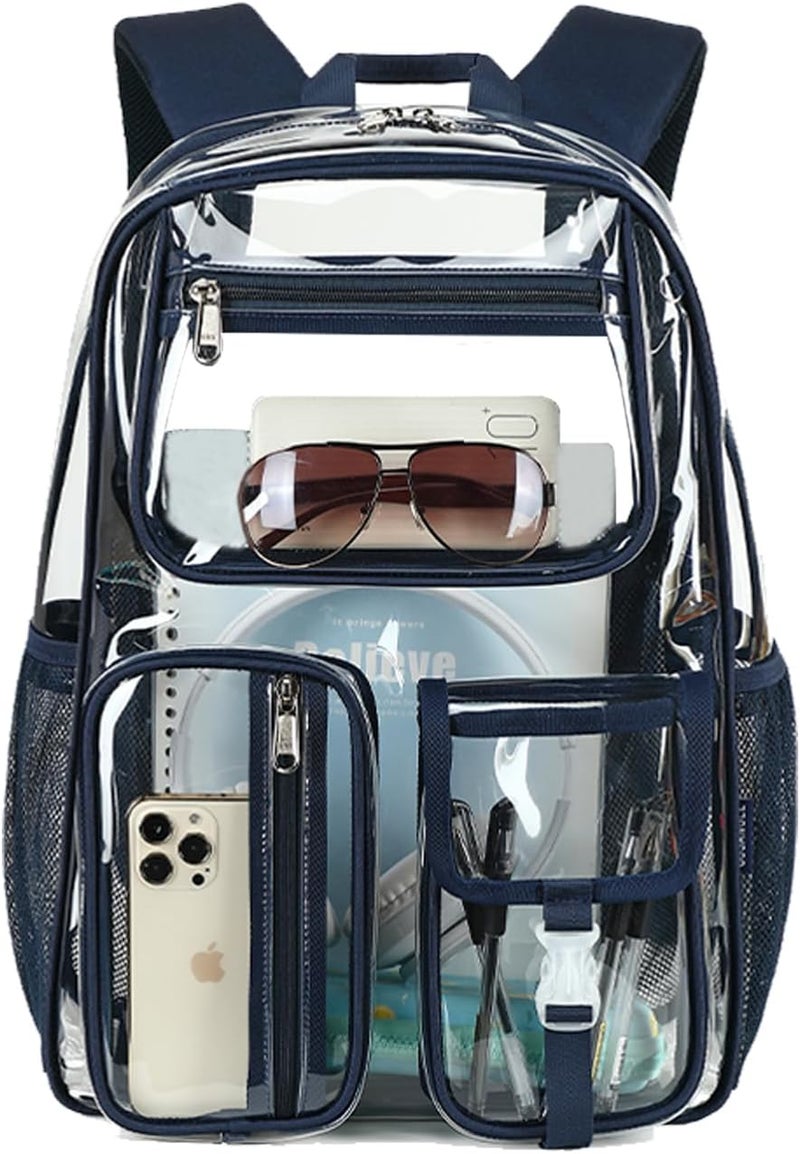 Cusangel Clear Blue Backpack for School, Heavy Duty Backpack for Men,transparent BookBag,16inch TPU Large Capacity See Through plastic bag for Sport Events,Travel,Work - Image 1